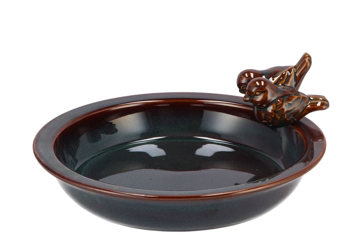 <h4>Iron Stone Bird Bowl Glazed Grey 28x5cm</h4>