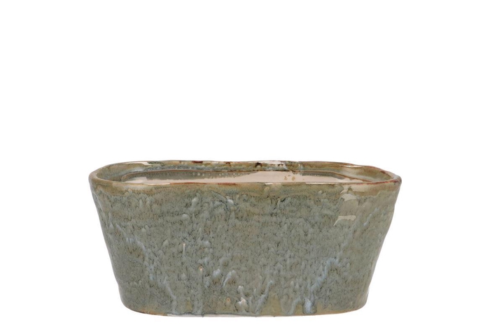 <h4>Iron Stone Light Blue Glazed Oval Pot 23x9x10cm</h4>