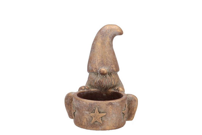 <h4>Concrete Golden Gnome Hat T-light 14x16x18cm</h4>