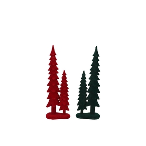 X-mas Flock Red Green Pine Tree Ass 9x6x25cm