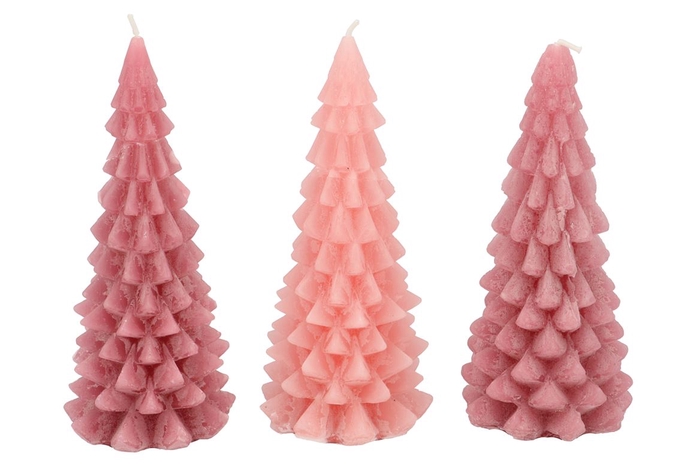 Candle Frosty X-mas Tree Sweets Pink Mix 9x20cm Ass