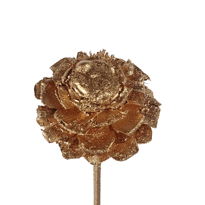 Pine cone cut 5-7cm on stem Antique Gold
