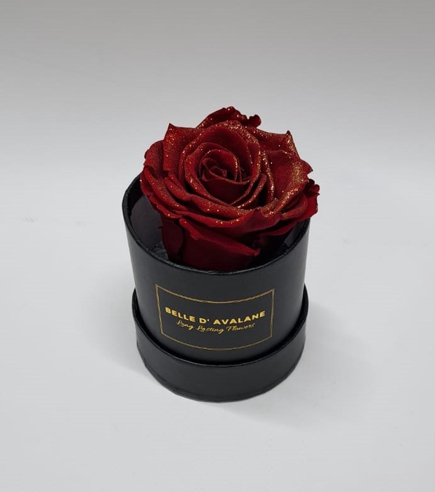 Box rd 8cm glitter zwart-bordeaux