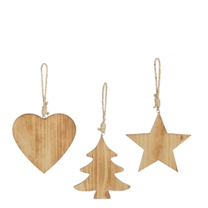 Kerst naturel Hanger hout d15cm ass.