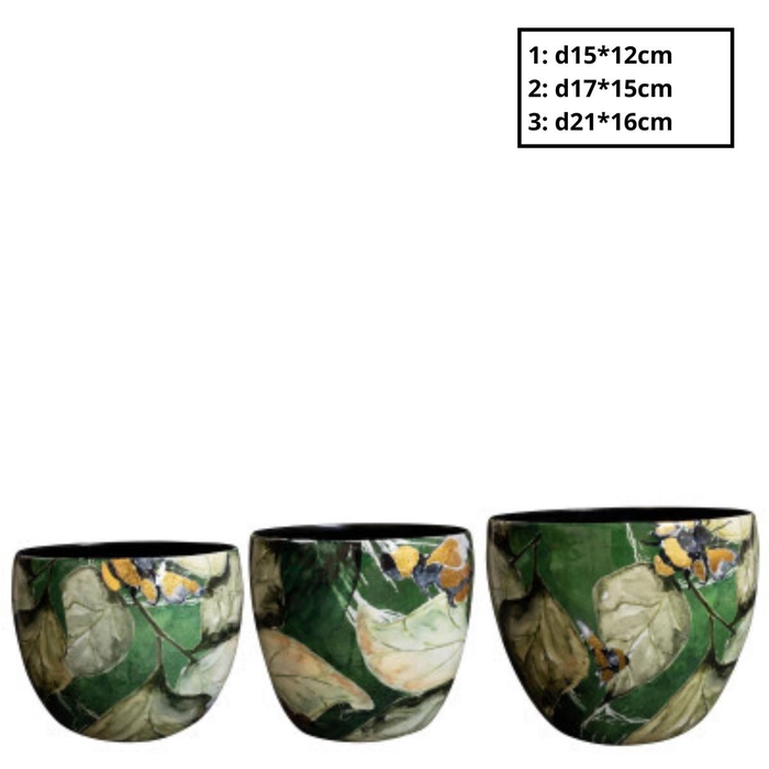 <h4>Metal Bee Green pot S/3 d21*16cm</h4>