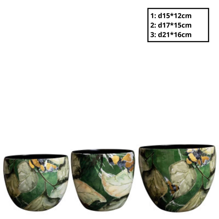 <h4>Metaal Bee Green pot S/3 d21*16cm</h4>