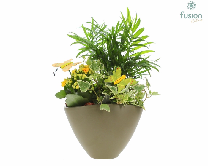 <h4>Keramiek pot ovaal legergroen Voorjaar met vlinders</h4>