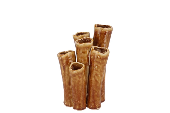 <h4>Inga Barrier Brown Vase Tube Active Glaze 15x12x21cm</h4>