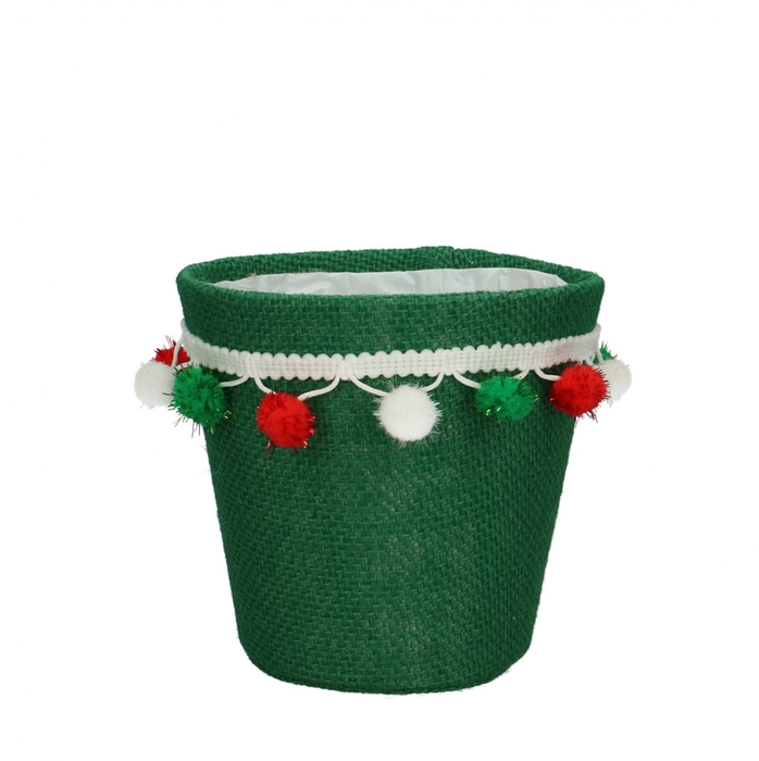 <h4>Kerst Potcover pompon d13.5*13cm</h4>