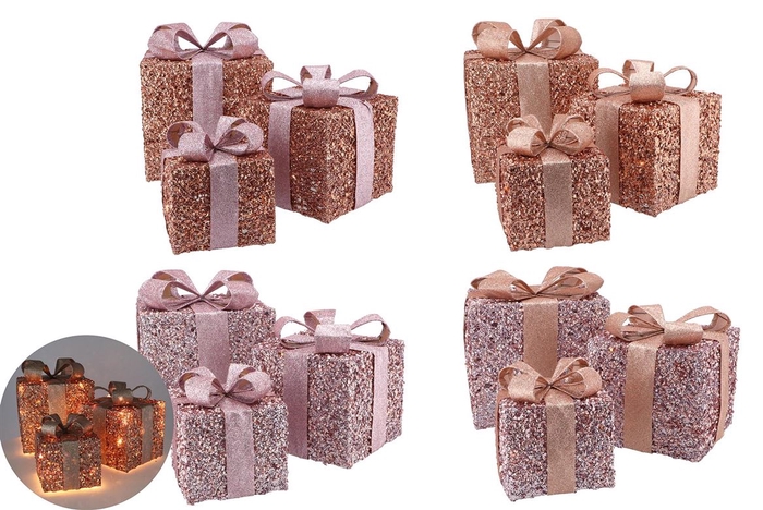 Sparkle Nude Mix Giftbox With Led S/3 25x20cm