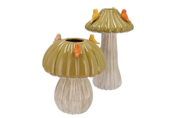 Bird Mushroom Vase Olive Ass 18x18x31cm