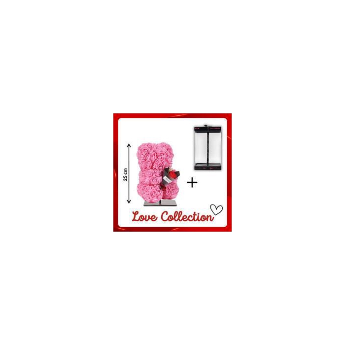 <h4>Arr6 Deco Beer 25cm - Licht Roze Met Boeket</h4>