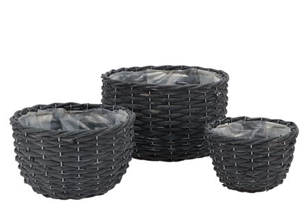 <h4>Wicker Basket Black Bowl Set 3dlg 24x15cm</h4>