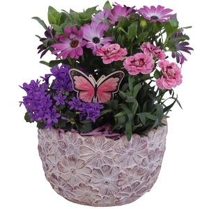 Spring Flower Arr. Outdoor Ceramic Pot with Flower Deco Ø18cm 3P
