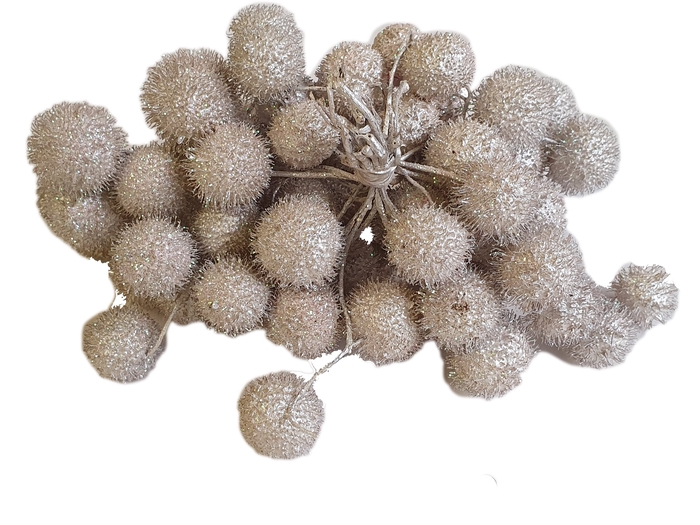 Small ball per bunch in poly White + Glitter