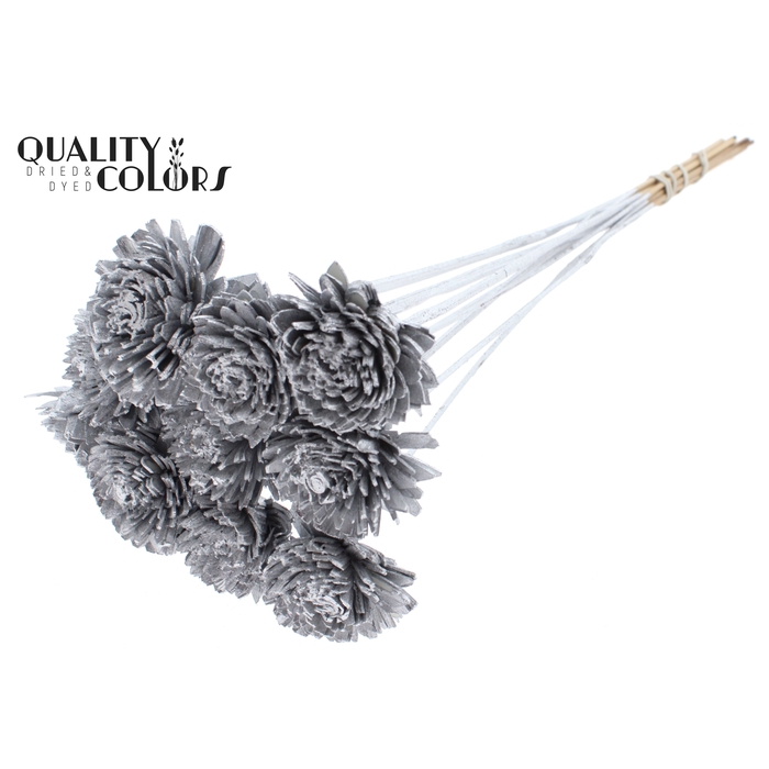 <h4>Shola Zinia 6cm on stem Silver</h4>