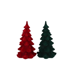 X-mas Flock Red Green Tree Ass 11x11x18cm