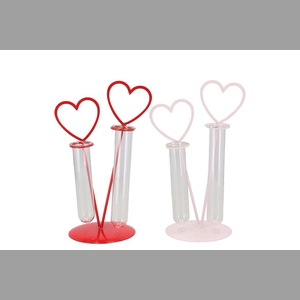Xelly Red/pink Metal Rack Heart Vase Ass 14x10x22