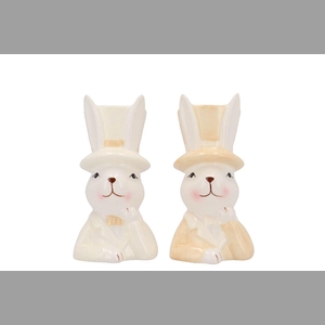 Easter Ceramic Natural Brown Mix Bunny Hat Ass 7x9x14cm Nm