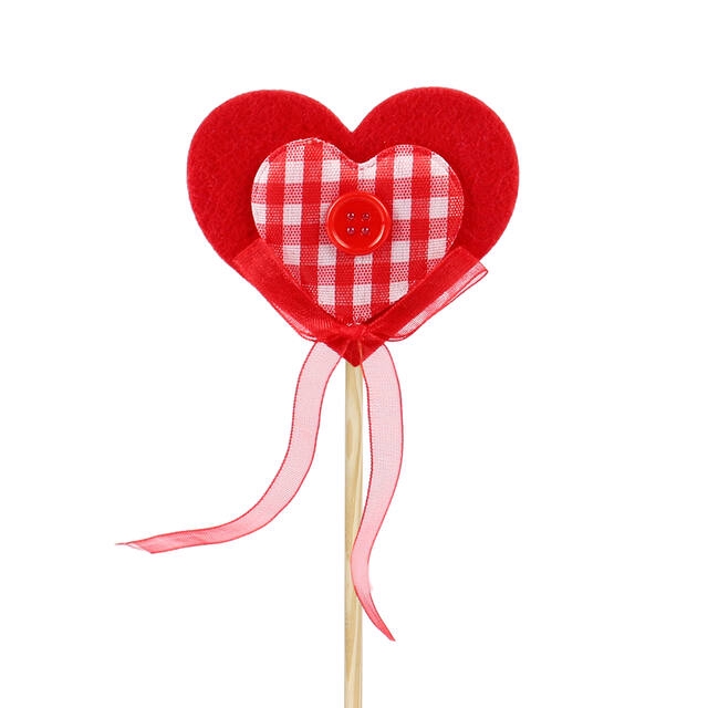 Pick heart felt gingham 5x6cm+12cm stick red