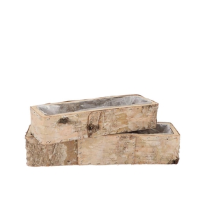 Nature Birch Planter Rectangle S/2 25x6x5 / 34x10x7cm