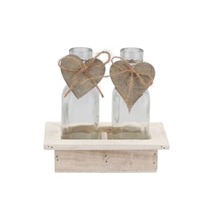 Love Wood Tray 2 Bottle White 15x10x16cm