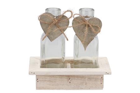 <h4>Love Wood Tray 2 Bottle White 15x10x16cm</h4>