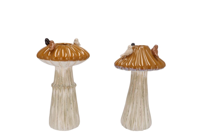 Bird Mushroom Vase Ochre Ass 14x14x20cm