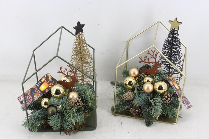 <h4>arr5 Kerst MB - Metaal huis frame Gold/green LED</h4>