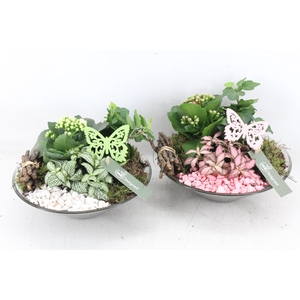 arr2 MB - Glas schaal ribbel - roze/wit