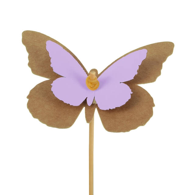Pick butterfly kraft 7x9cm+12cm stick lilac