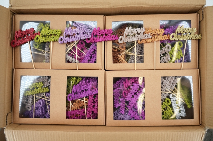 <h4>Merry christmas on wire color mix glitter 4x10cm 48/set</h4>