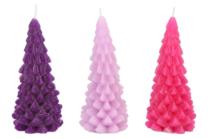 <h4>Frosty Purple/lila Mix X-mas Tree Candle 9x20cm Ass</h4>