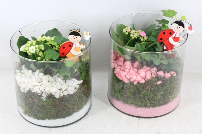 Arr2 Pl - Glas Cilinder 15x15 - Roze/wit