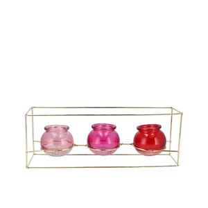 Polly Dutch Pink Mix Metal Rack 3 Glass Ass 35x11x13cm