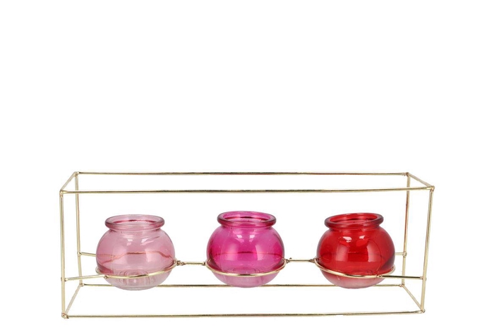 <h4>Polly Dutch Pink Mix Metal Rack 3 Glass Ass 35x11x13cm</h4>