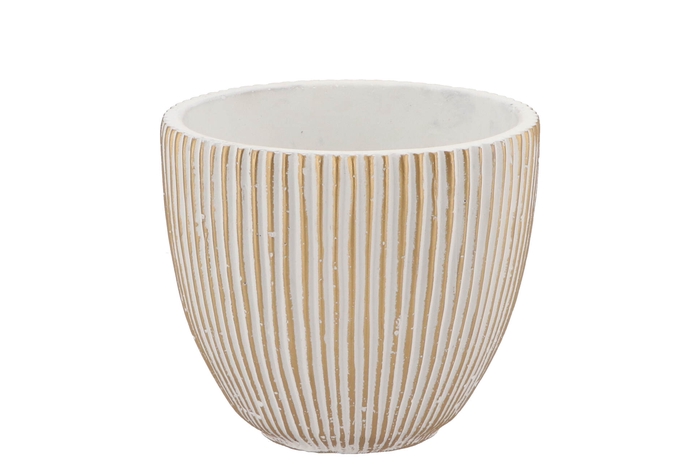Stripes White Gold Egg Pot 14x13cm Nm