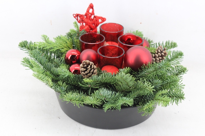 <h4>arr5 Kerst PL - Lage schaal zwart 4licht Rood</h4>