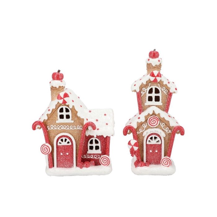 <h4>Candy Gingerbread Red House W Light Ass 17x10x25cm</h4>