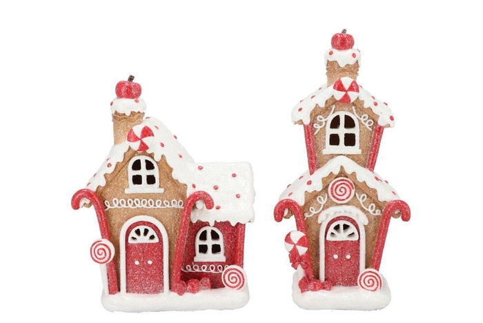 Candy Gingerbread Red House W Light Ass 17x10x25cm