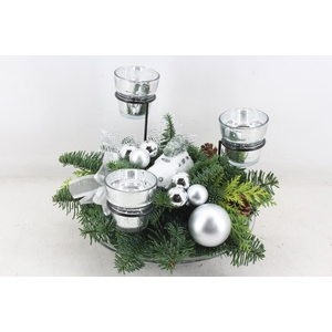 arr5 Kerst PL - Glas schaal 3licht zilver