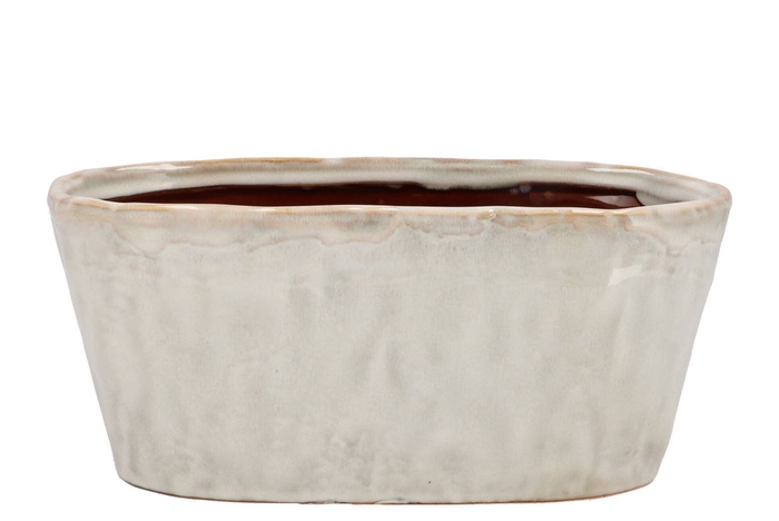 Iron Stone White Glazed Oval Pot 28x15x13cm