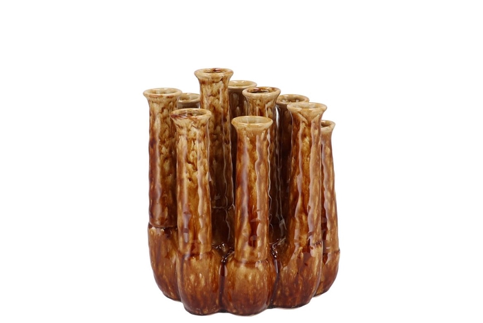 <h4>Inga Jahra Brown Vase Tube Active Glaze 15x13x18cm</h4>