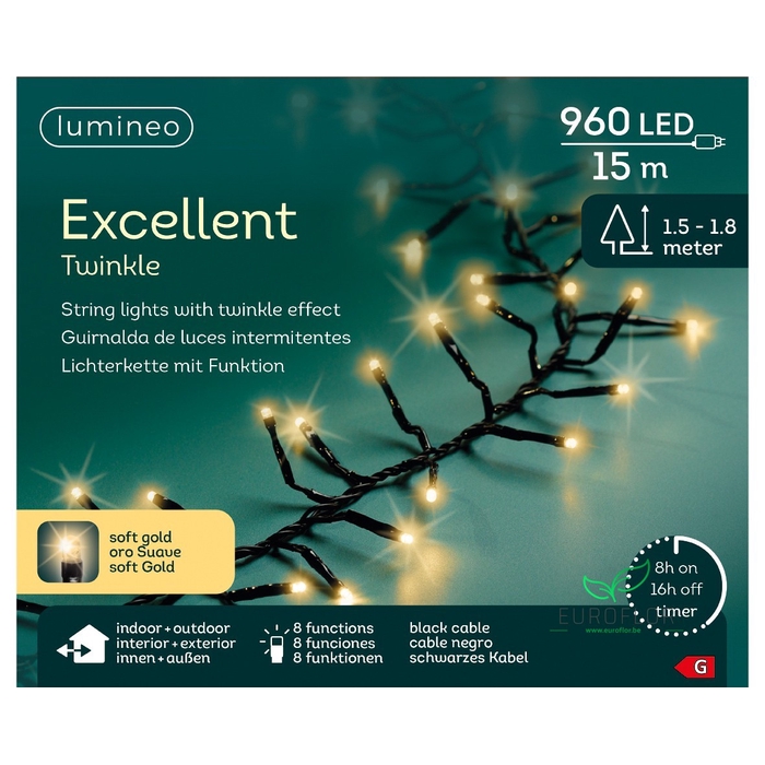 <h4>LED EXCELLENT LIGHTS PVC 8 FUNCTIE TWINKEL EFFECT BUITEN ZWART/SOFTGOLD 1500CM</h4>