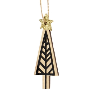 Hanger kerstboom Lines hout 9x3.5cm+16cm touw