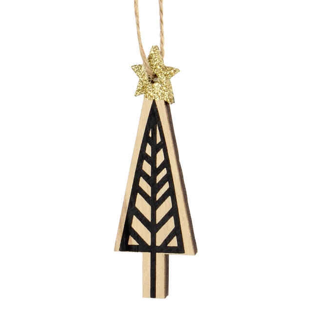 <h4>Hanger kerstboom Lines hout 9x3.5cm+16cm touw</h4>