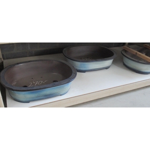 Bonsai pot oval glazed blue (50x40x12)