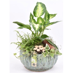 Keramiek schaal gr/bl 17/19cm