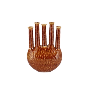 Inga Jahra Brown Vase Oval Tube Active Glaze 28x12x39cm