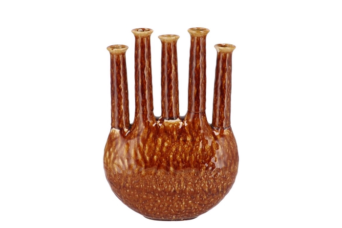 <h4>Inga Jahra Brown Vase Oval Tube Active Glaze 28x12x39cm</h4>